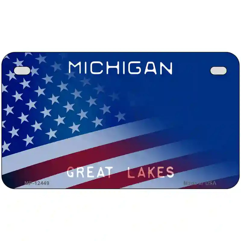 Michigan Great Lakes Plate American Flag Novelty Metal License Plate 7" x 4" (MP)