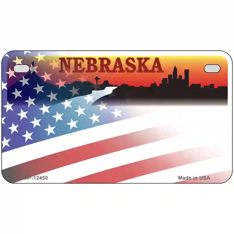 Nebraska with American Flag Novelty Metal License Plate LP-12450 7" x 4" (MP)