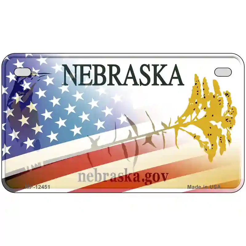 Nebraska Plate American Flag Novelty Metal License Plate 7" x 4" (MP)