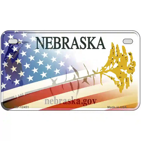 Nebraska Plate American Flag Novelty Metal License Plate 7" x 4" (MP)