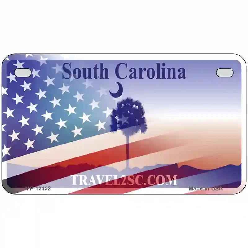 South Carolina Travel Plate American Flag Novelty Metal License Plate 7" x 4" (MP)