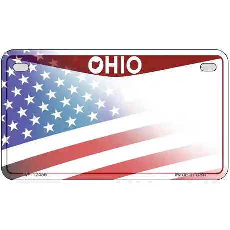 Ohio State American Flag Novelty Metal License Plate 7" x 4" (MP)