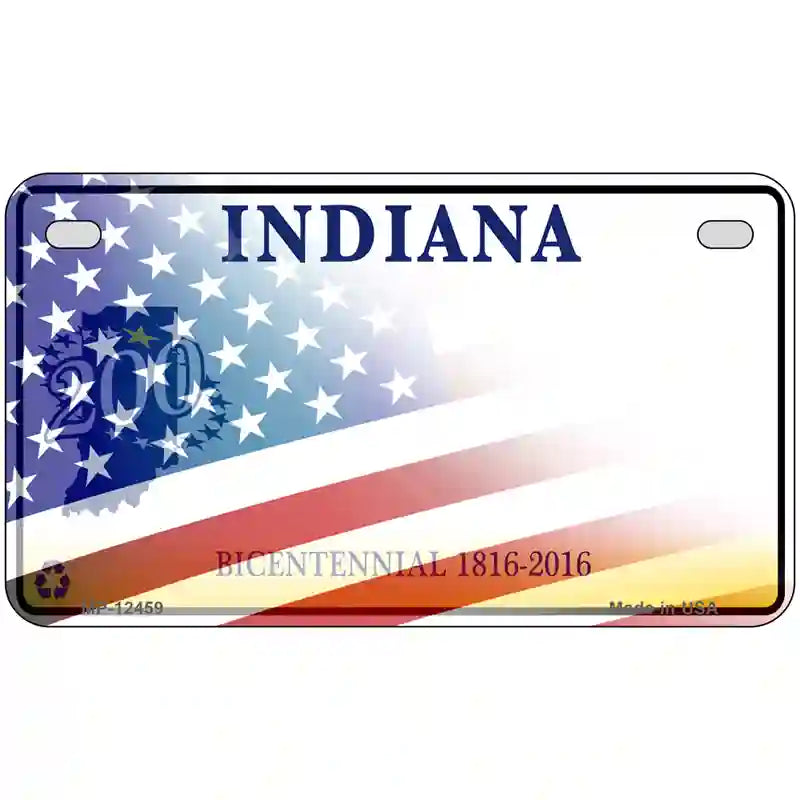 Indiana with American Flag Novelty Metal License Plate LP-12459 7" x 4" (MP)