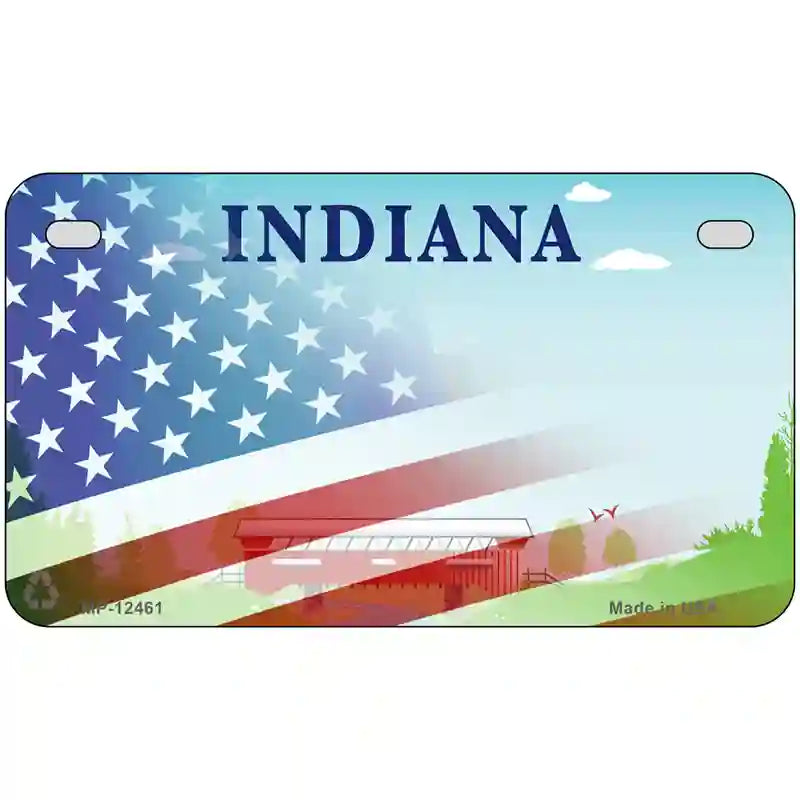 Indiana Bridge Plate American Flag Novelty Metal License Plate 7" x 4" (MP)