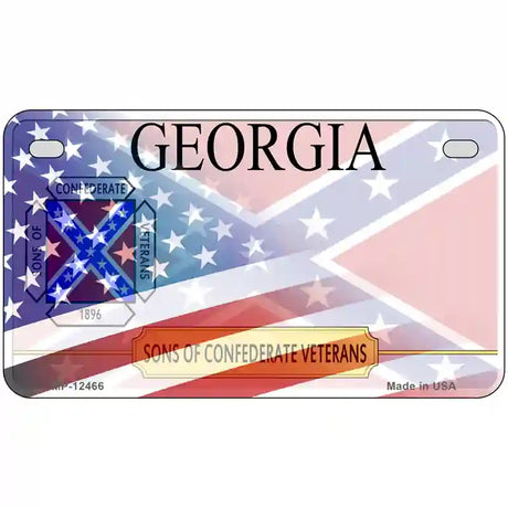 Georgia Confederate Flag American Flag Novelty Metal License Plate 7" x 4" (MP)