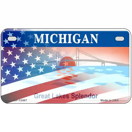 Michigan with American Flag Novelty Metal License Plate LP-12467 7" x 4" (MP)