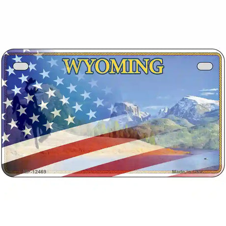 Wyoming with American Flag Novelty Metal License Plate LP-12469 7" x 4" (MP)