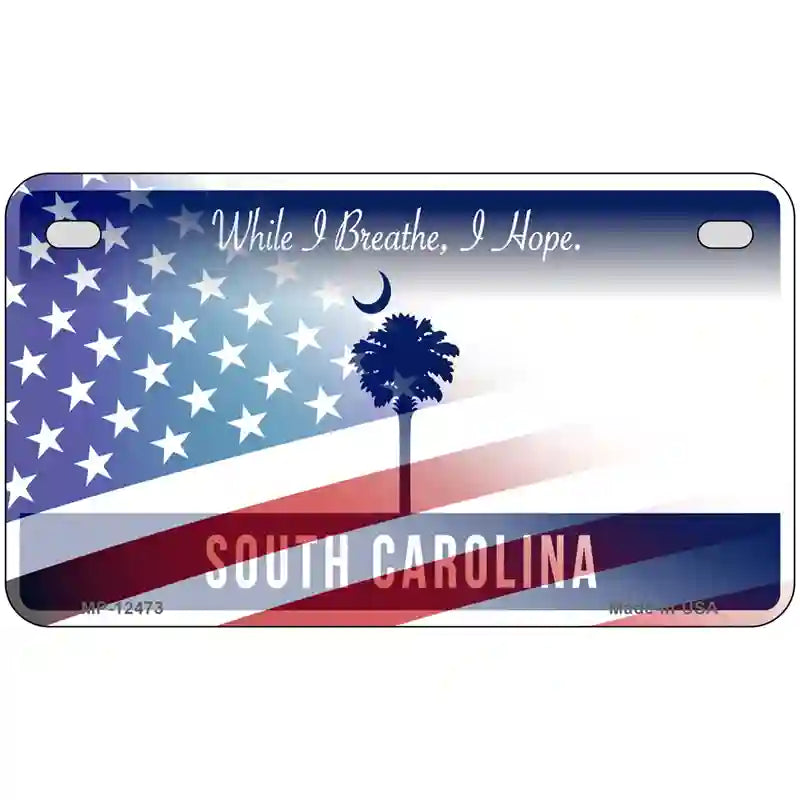 South Carolina with American Flag Novelty Metal License Plate LP-12473 7" x 4" (MP)