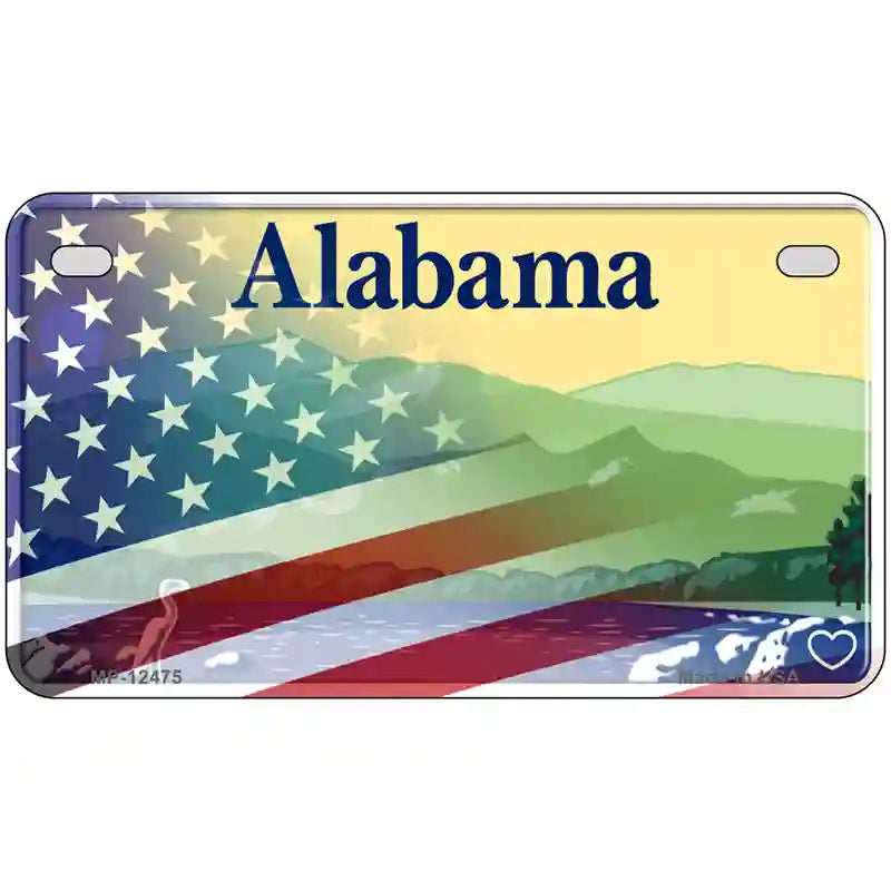 Alabama with American Flag Novelty Metal License Plate LP-12475 7" x 4" (MP)