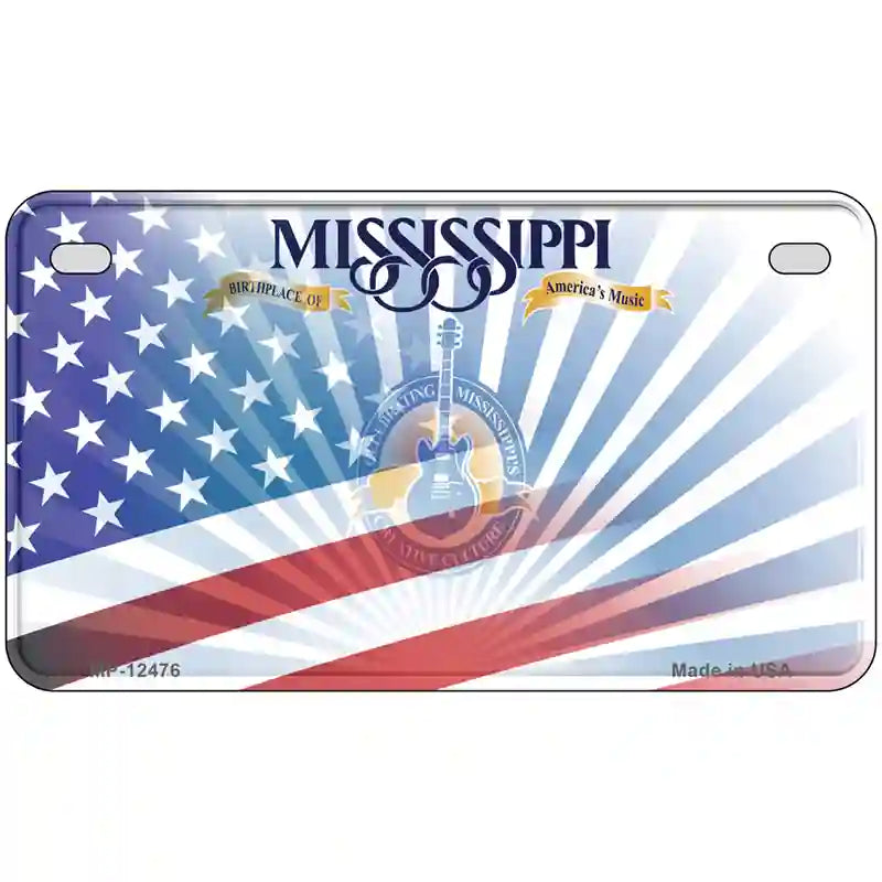 Mississippi with American Flag Novelty Metal License Plate LP-12476 7" x 4" (MP)