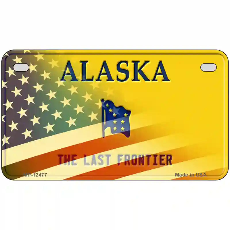 Alaska with American Flag Novelty Metal License Plate LP-12477 7" x 4" (MP)