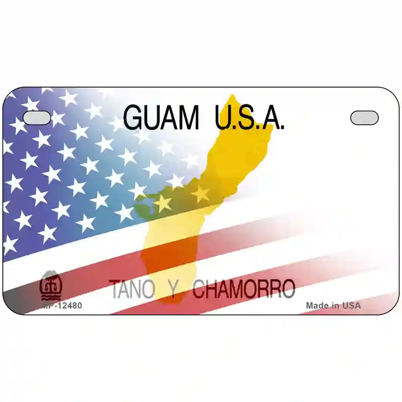 Guam with American Flag Novelty Metal License Plate 7" x 4" (MP)