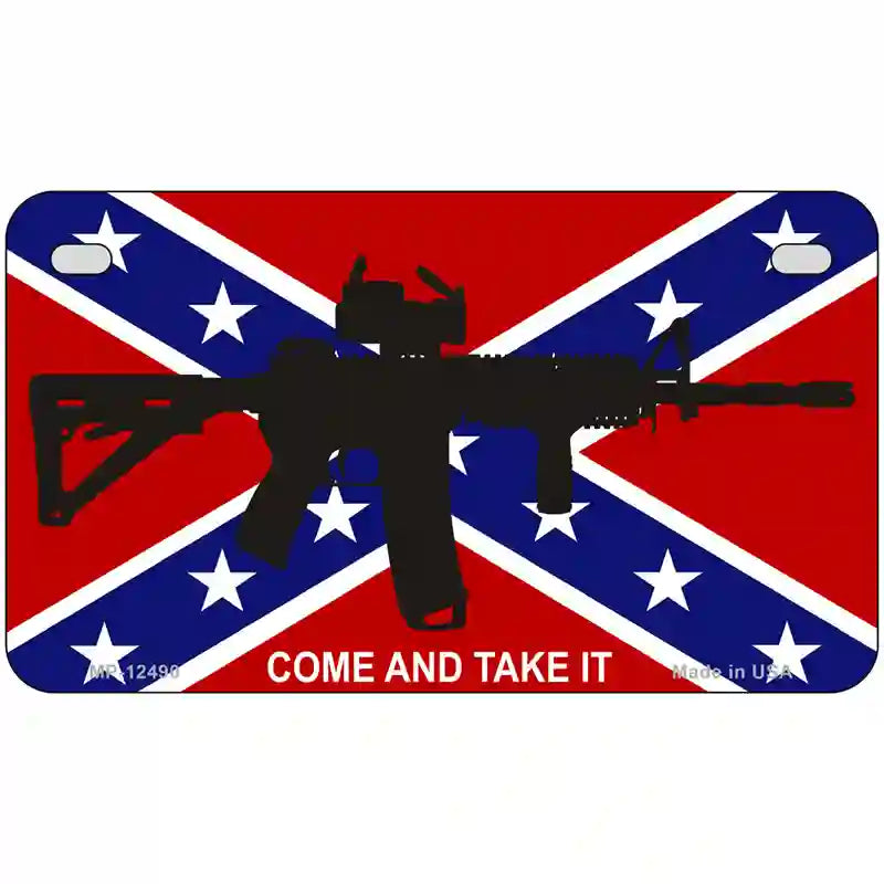 Come and Take It Confederate Flag Novelty Metal License Plate 7" x 4" (MP)