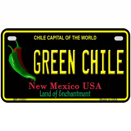 Green Chile New Mexico Black Novelty Metal License Plate 7" x 4" (MP)