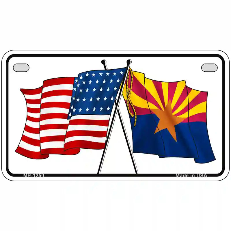 Arizona American Crossed Flags Novelty Metal License Plate 7" x 4" (MP)