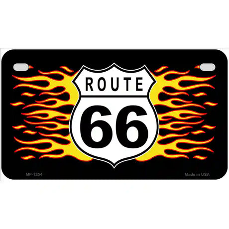 Route 66 Flames Novelty Metal License Plate 7" x 4" (MP)