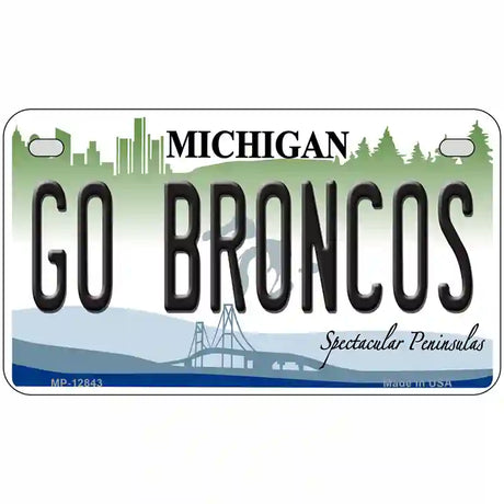 Go Broncos Michigan Novelty Metal License Plate 7" x 4" (MP)