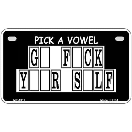 Pick A Vowel Novelty Metal License Plate 7" x 4" (MP)