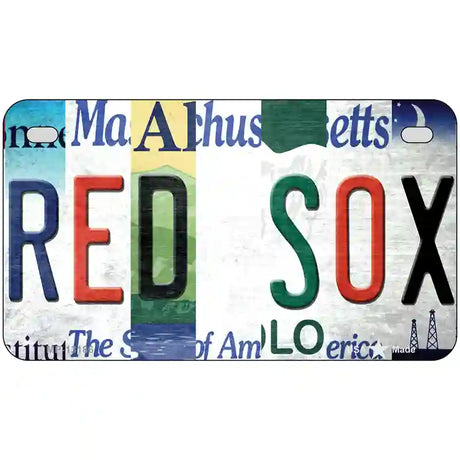 Red Sox Strip Art Novelty Metal License Plate Tag 7" x 4" (MP)