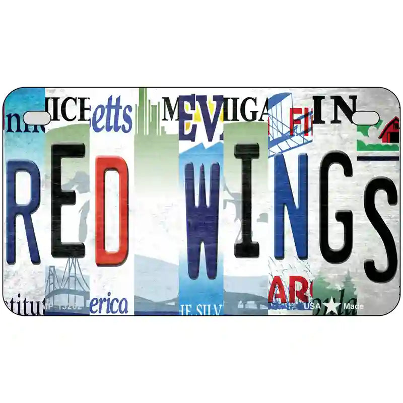 Red Wings Strip Art Novelty Metal License Plate Tag 7" x 4" (MP)