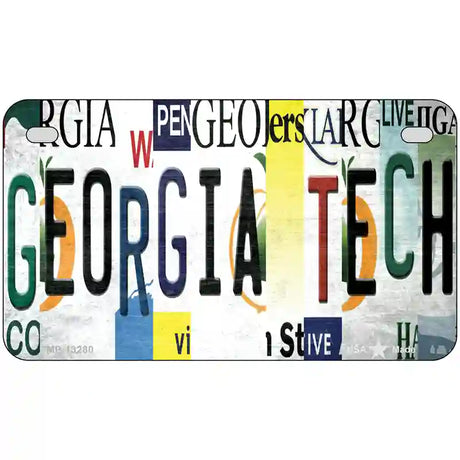 Georgia Tech Strip Art Novelty Metal License Plate Tag 7" x 4" (MP)