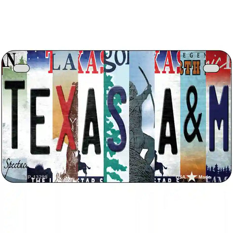 Texas A&M Strip Art Novelty Metal License Plate Tag 7" x 4" (MP)