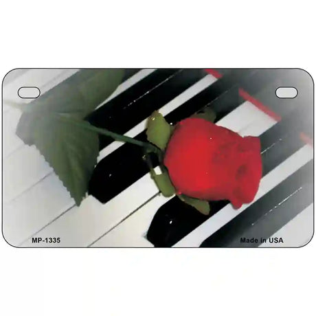 Piano Key Red Rose Novelty Metal License Plate 7" x 4" (MP)