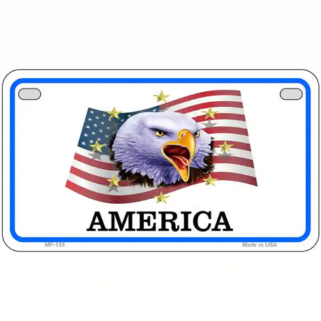 Waving Flag Bald Eagle Novelty Metal License Plate 7" x 4" (MP)