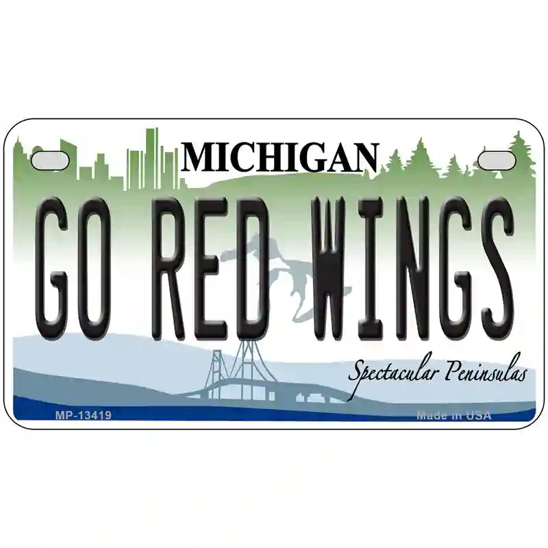 Go Red Wings Novelty Metal License Plate Tag 7" x 4" (MP)