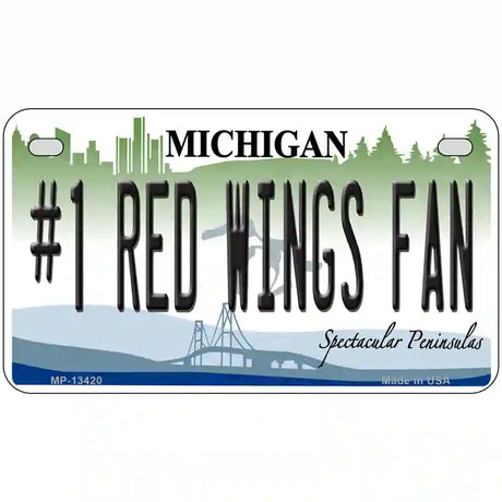 Number 1 Red Wings Fan Novelty Metal License Plate Tag 7" x 4" (MP)