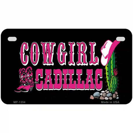 Cowgirl Cadillac Novelty Metal License Plate 7" x 4" (MP)