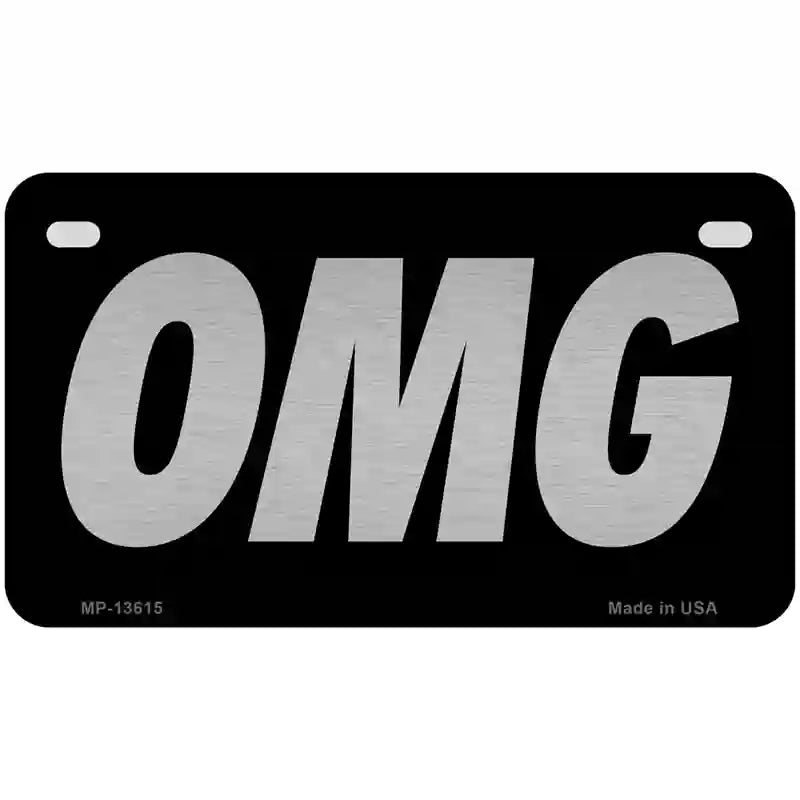 OMG Black Novelty Metal License Plate Tag 7" x 4" (MP)