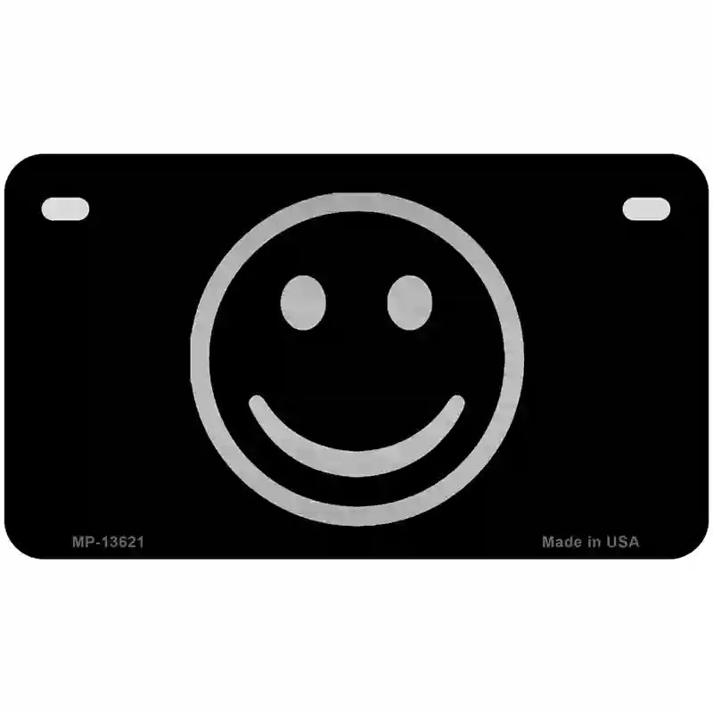 Smiley Black Novelty Metal License Plate Tag 7" x 4" (MP)