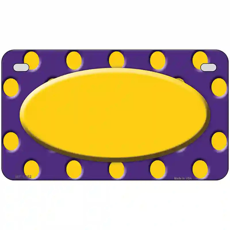 Yellow Purple Polka Dot Center Oval Metal Novelty License Plate