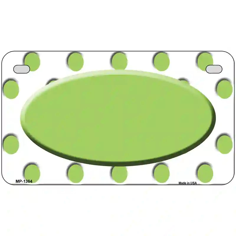 Lime Green White Polka Dot Center Oval Metal Novelty License Plate 7" x 4" (MP)