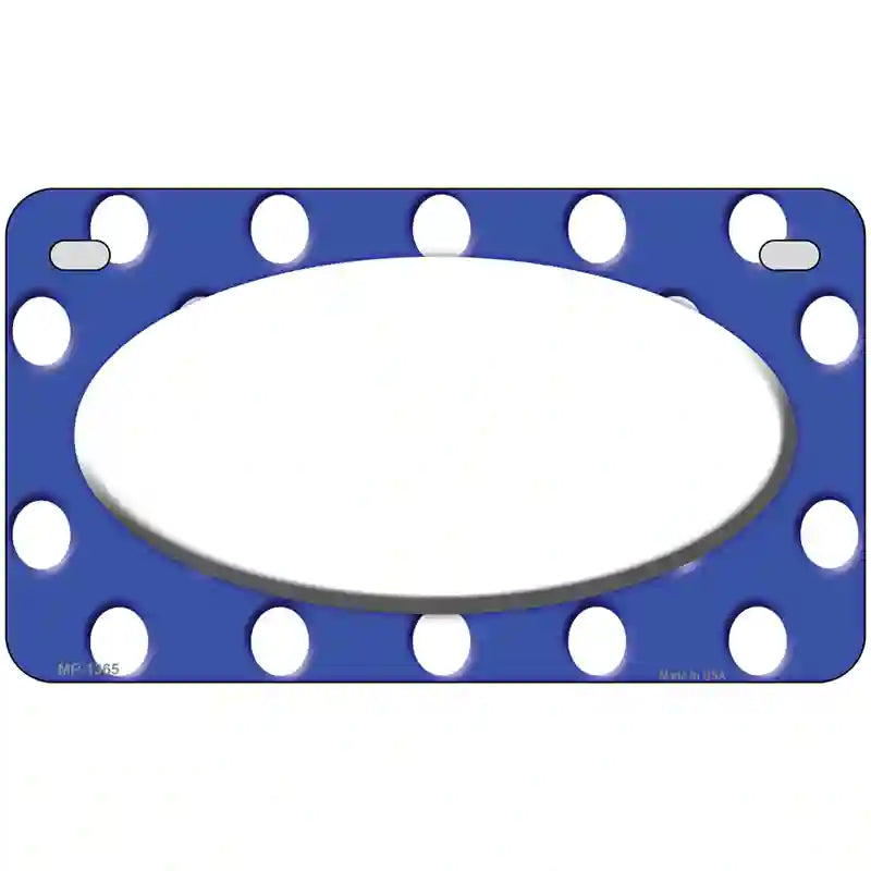 White Royal Blue Polka Dot Center Oval Metal Novelty License Plate 7" x 4" (MP)