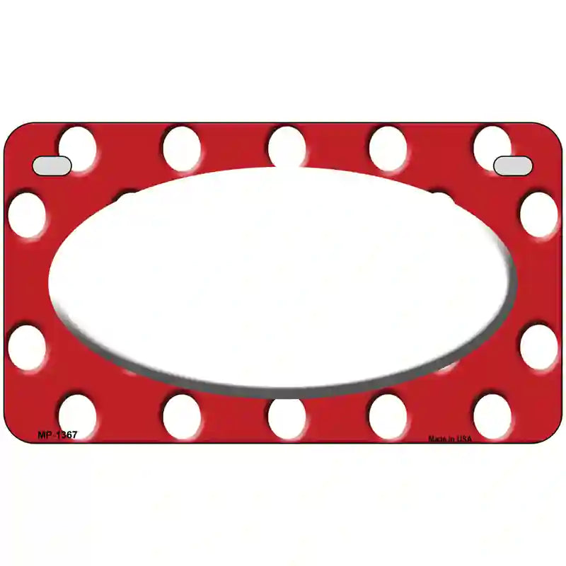 White Red Polka Dot Center Oval Metal Novelty License Plate