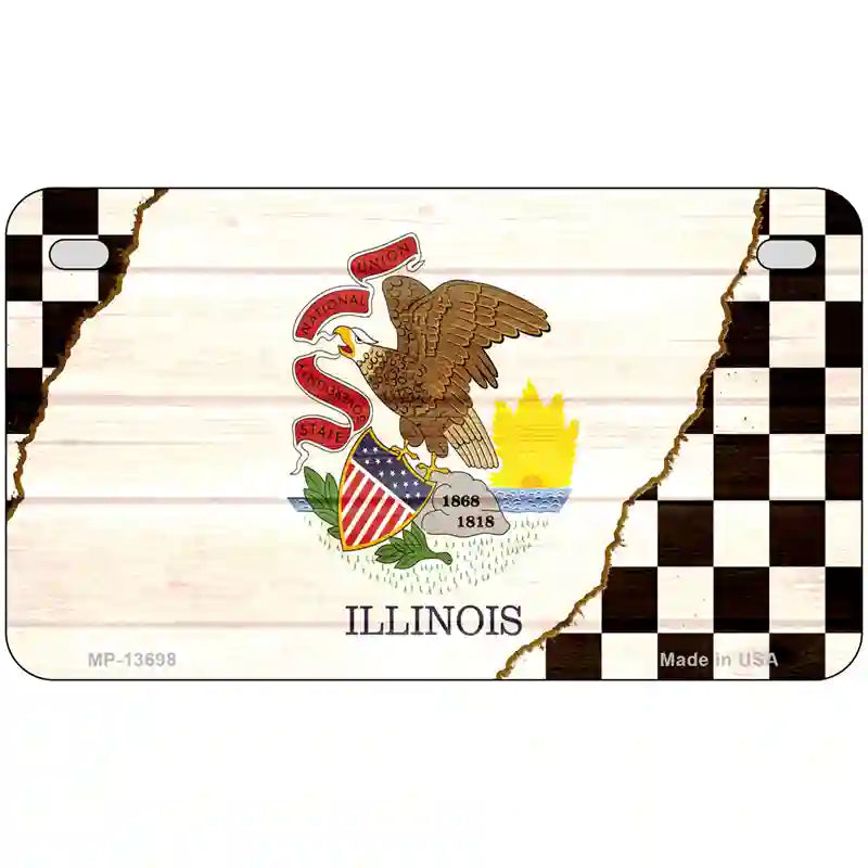 Illinois Racing Flag Novelty Metal License Plate Tag 7" x 4" (MP)