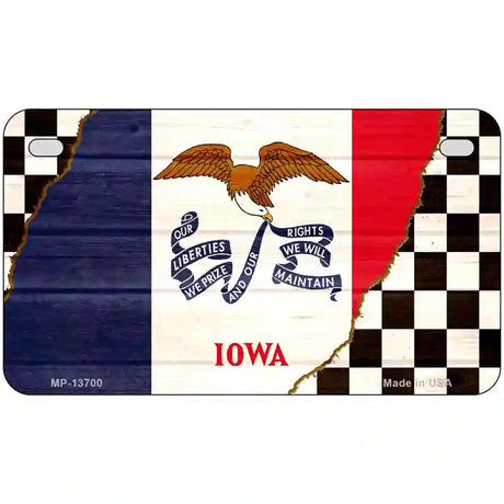 Iowa Racing Flag Novelty Metal License Plate Tag 7" x 4" (MP)