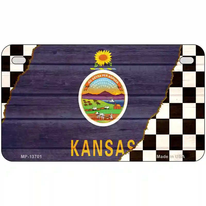 Kansas Racing Flag Novelty Metal License Plate Tag 7" x 4" (MP)