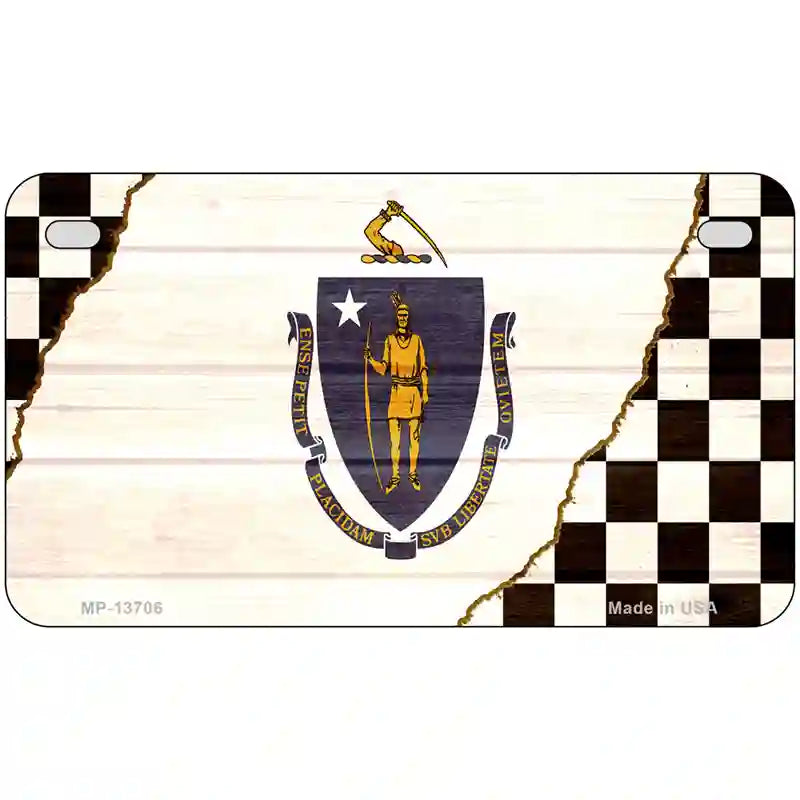 Massachusetts Racing Flag Novelty Metal License Plate Tag 7" x 4" (MP)