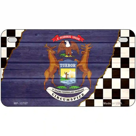 Michigan Racing Flag Novelty Metal License Plate Tag 7" x 4" (MP)