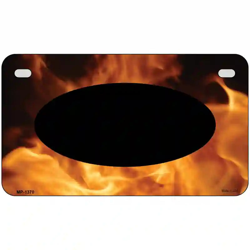 Real Flame With Black Center Oval Metal Novelty License Plate 7" x 4" (MP)