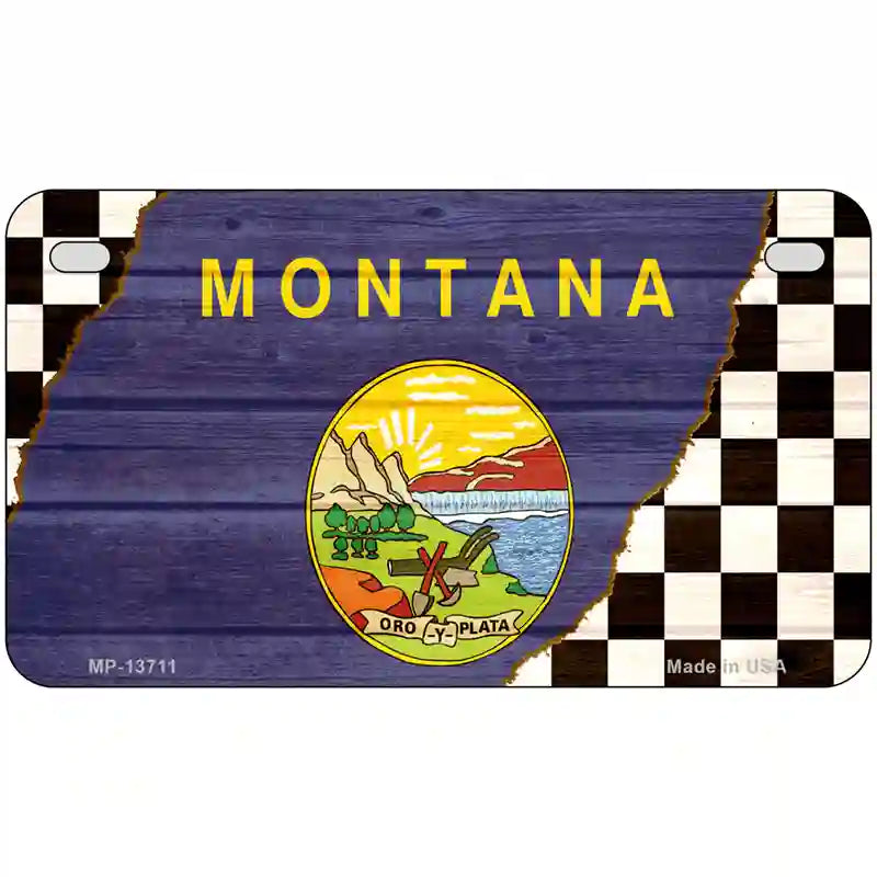 Montana Racing Flag Novelty Metal License Plate Tag 7" x 4" (MP)