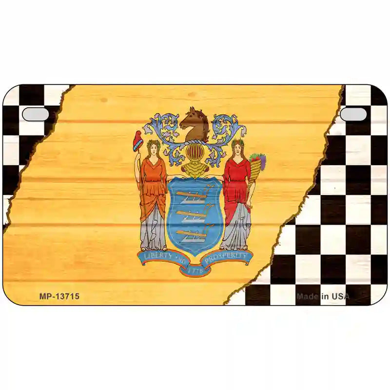 New Jersey Racing Flag Novelty Metal License Plate Tag 7" x 4" (MP)