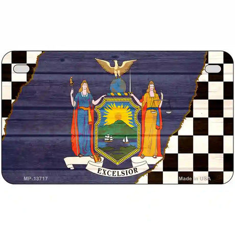 New York Racing Flag Novelty Metal License Plate Tag 7" x 4" (MP)