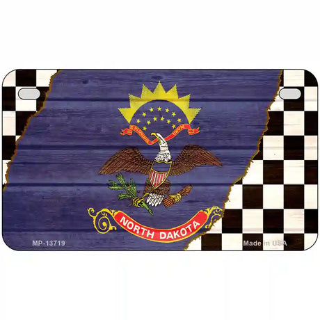 North Dakota Racing Flag Novelty Metal License Plate Tag 7" x 4" (MP)