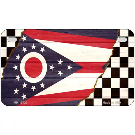 Ohio Racing Flag Novelty Metal License Plate Tag 7" x 4" (MP)