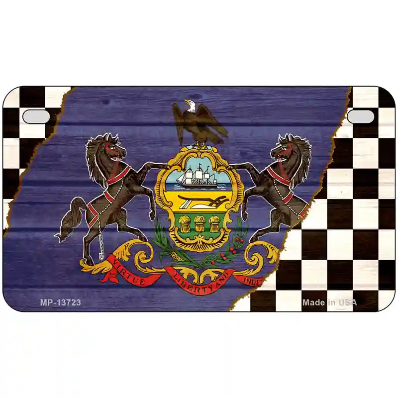 Pennsylvania Racing Flag Novelty Metal License Plate Tag 7" x 4" (MP)