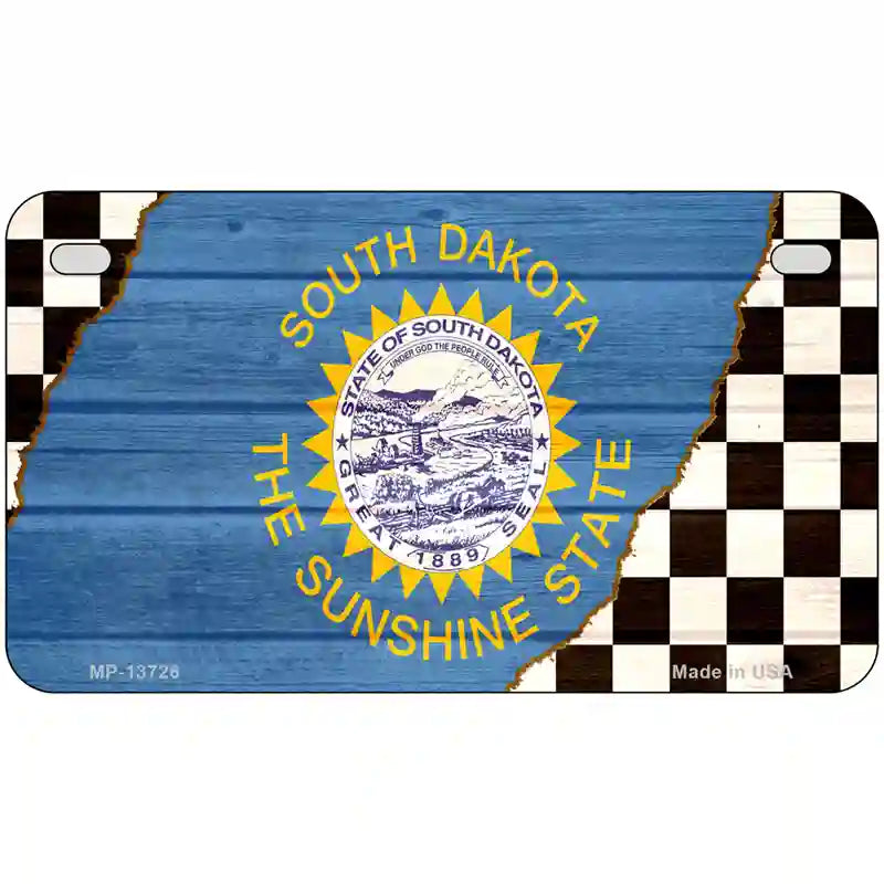 South Dakota Racing Flag Novelty Metal License Plate Tag 7" x 4" (MP)